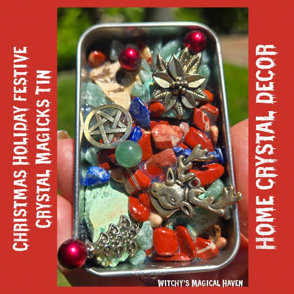 Christmas Holiday Festive Crystal Charm Magicks Tin Home Decor